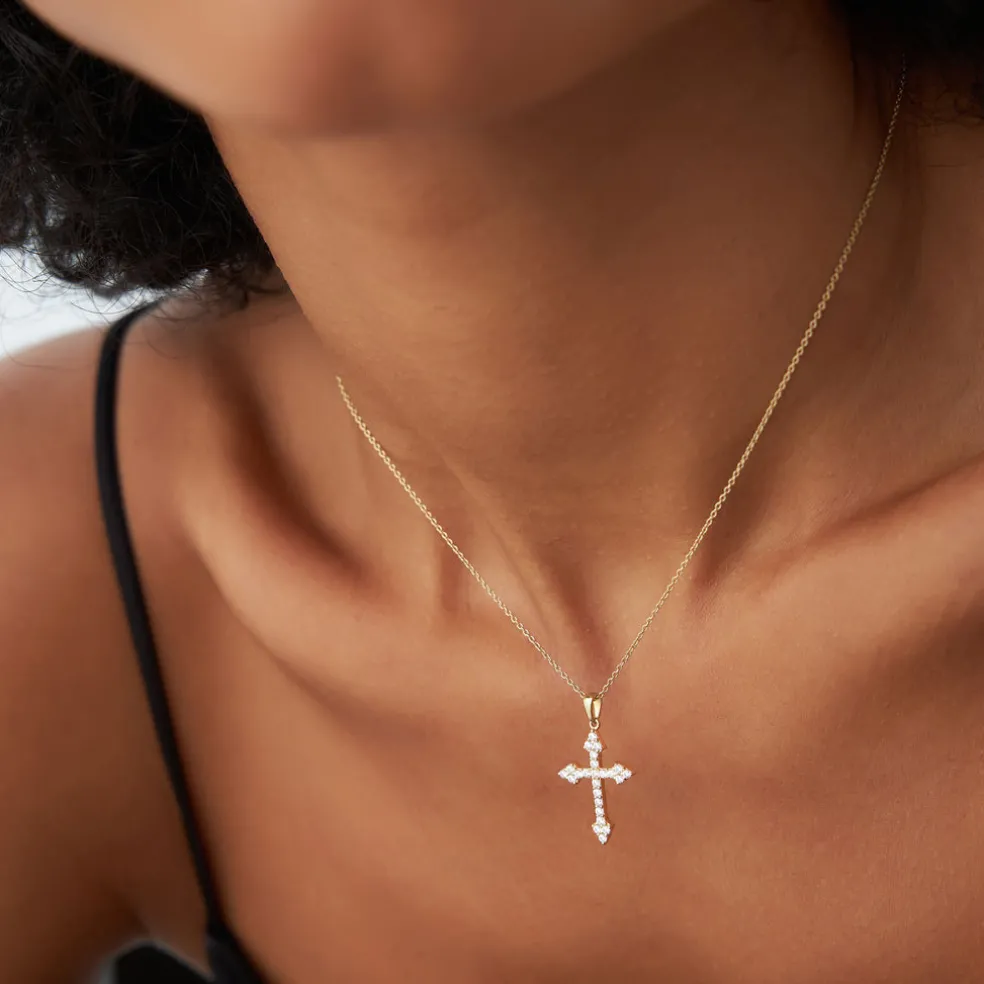 14k Diamond Cross Charm 0.45 ctw