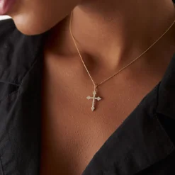 14k Diamond Cross Charm 0.45 ctw