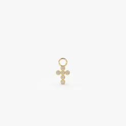 14k Diamond Cross Hoop Charm