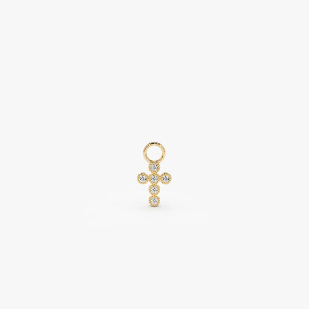 14k Diamond Cross Hoop Charm