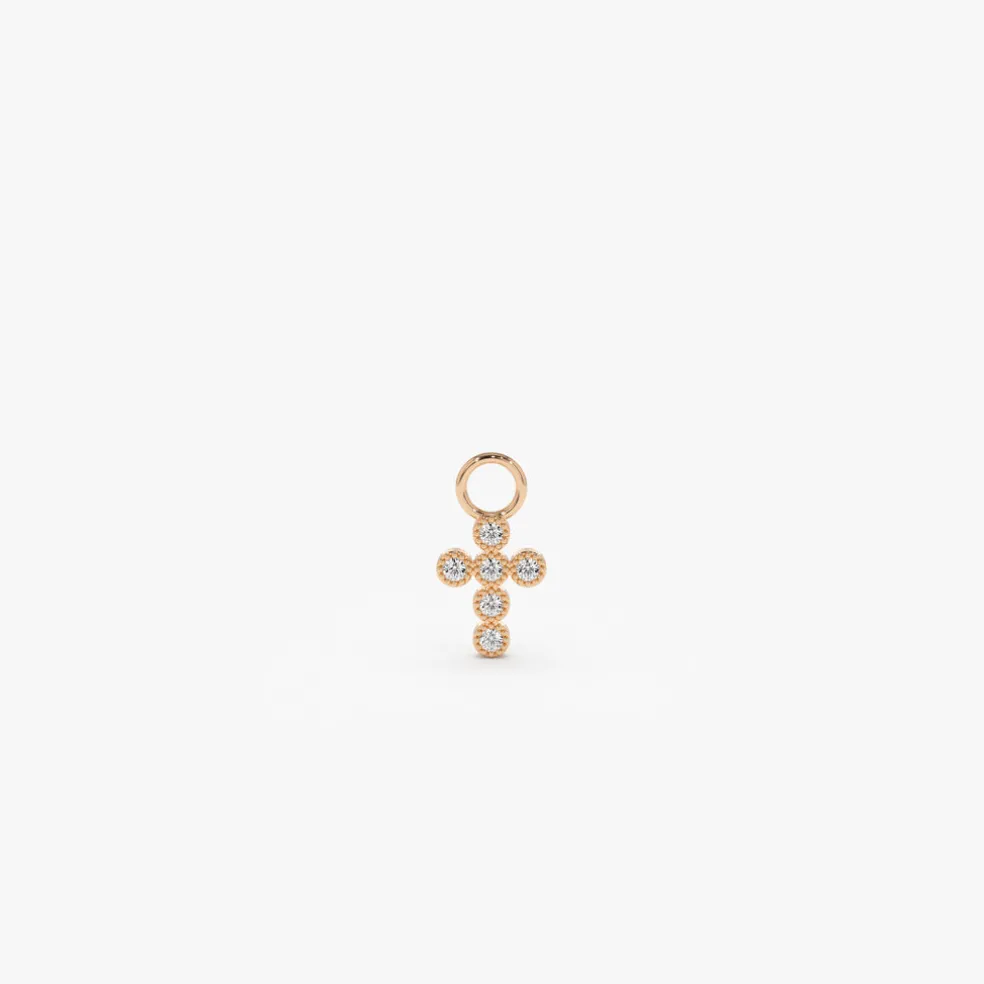 14k Diamond Cross Hoop Charm