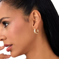 14k Diamond Cut Tetured Hoop Earrings