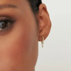 14k Diamond Dangle Hoop Charm