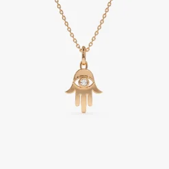 14k Diamond Hamsa Hand Protection Necklace