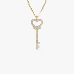 14k Diamond Heart-Key Pendant Necklace