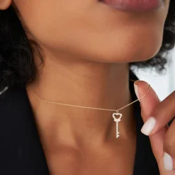 14k Diamond Heart-Key Pendant Necklace