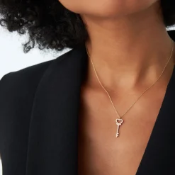 14k Diamond Heart-Key Pendant Necklace