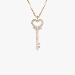 14k Diamond Heart-Key Pendant Necklace