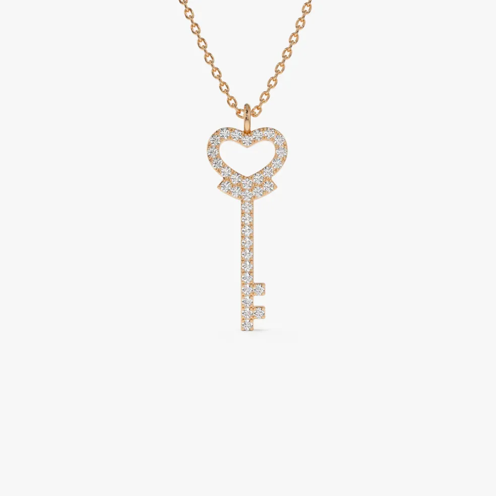 14k Diamond Heart-Key Pendant Necklace
