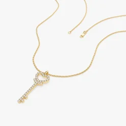 14k Diamond Heart-Key Pendant Necklace