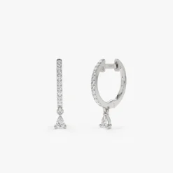 14k Diamond Huggies with a Dangling Pear Shape Diamond