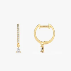 14k Diamond Huggies with a Dangling Pear Shape Diamond