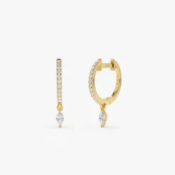 14k Diamond Huggies with a Dangling Marquise Diamond