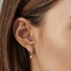 14k Diamond Huggies with a Dangling Marquise Diamond