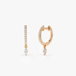 14k Diamond Huggies with a Dangling Marquise Diamond