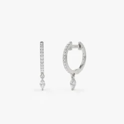 14k Diamond Huggies with a Dangling Marquise Diamond