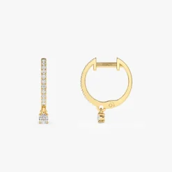 14k Diamond Huggies with a Dangling Round Diamond