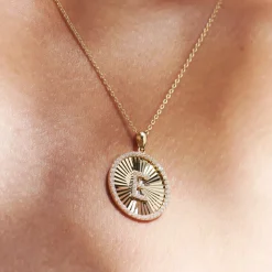 14k Diamond Initial Ballerina Disc Necklace