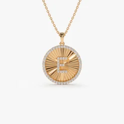14k Diamond Initial Ballerina Disc Necklace