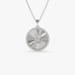 14k Diamond Initial Ballerina Disc Necklace