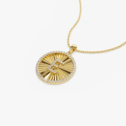 14k Diamond Initial Ballerina Disc Necklace
