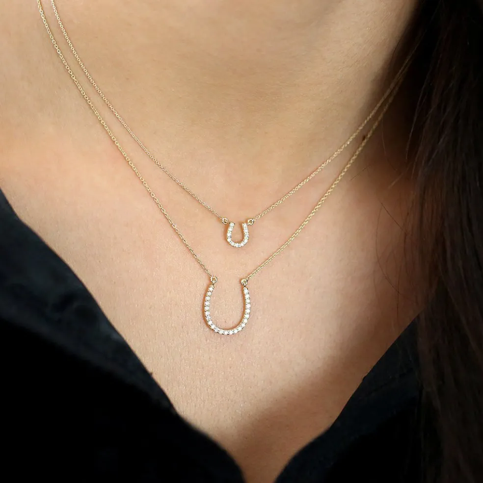 14k Diamond Large Horseshoe Necklace