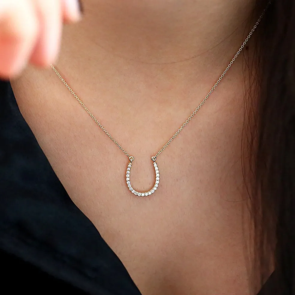 14k Diamond Large Horseshoe Necklace