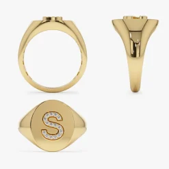 14K Diamond Letter Signet Ring