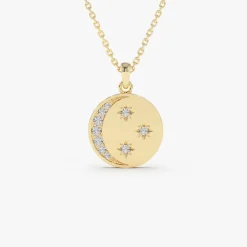 14k Diamond Moon and Crescent Pendant