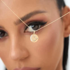 14k Diamond Moon and Crescent Pendant