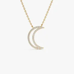 14K Diamond Moon Outline Necklace