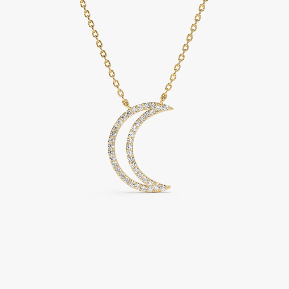 14K Diamond Moon Outline Necklace