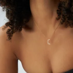 14K Diamond Moon Outline Necklace