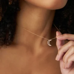 14K Diamond Moon Outline Necklace