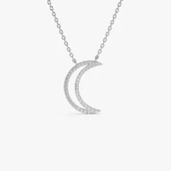 14K Diamond Moon Outline Necklace