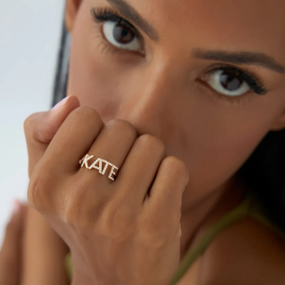 14K Diamond Personalized Name Ring