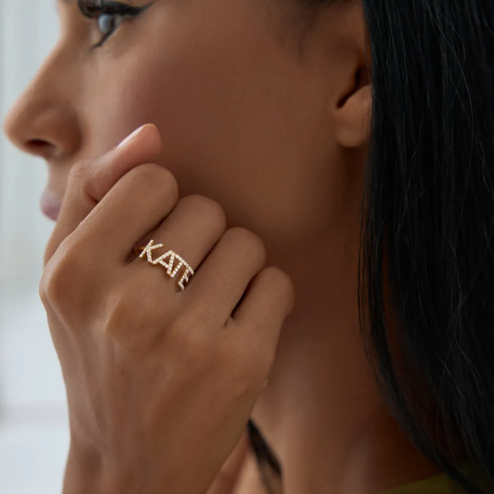 14K Diamond Personalized Name Ring