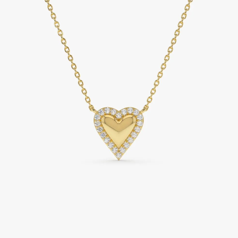 14K Diamond Puffed Heart Love Necklace
