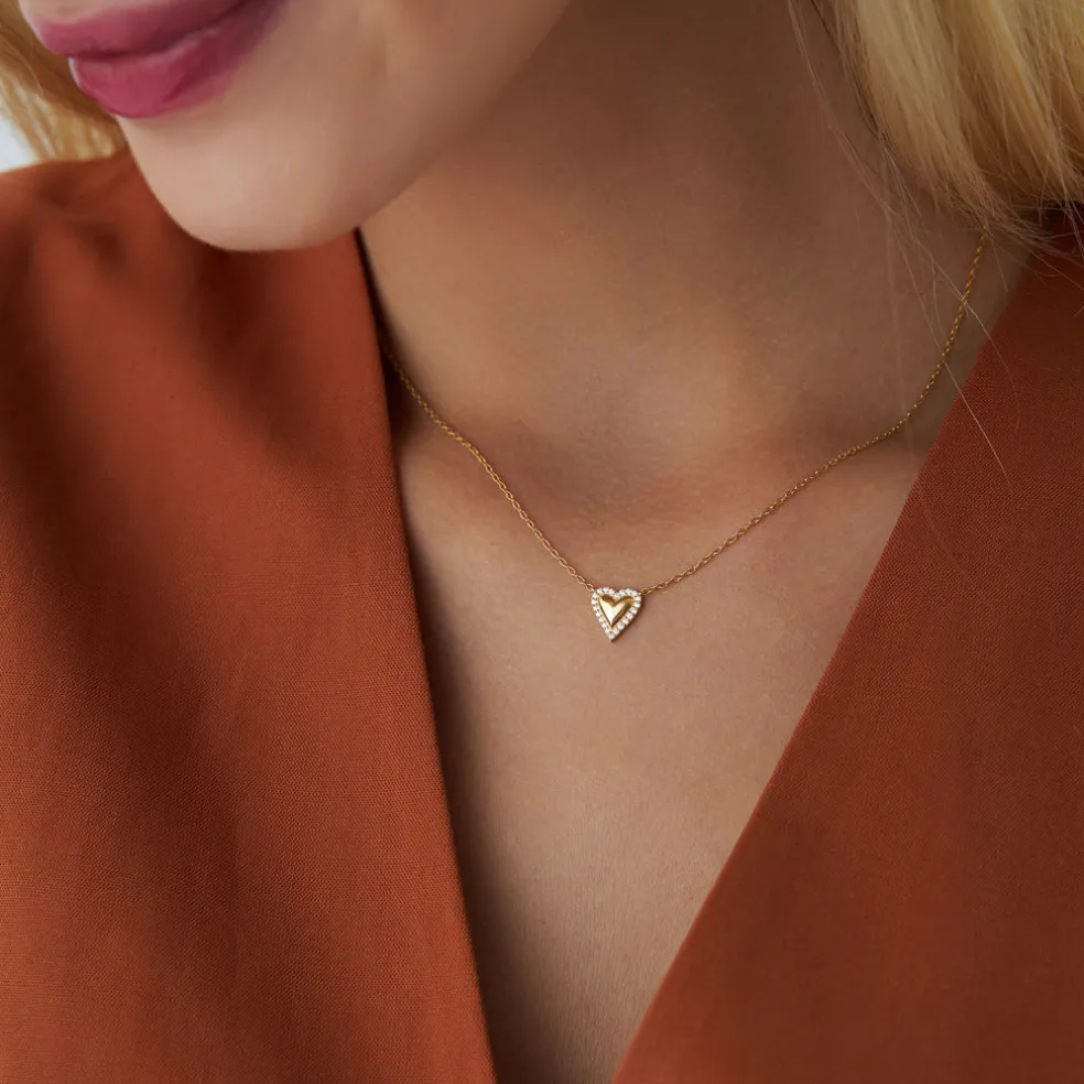 14K Diamond Puffed Heart Love Necklace
