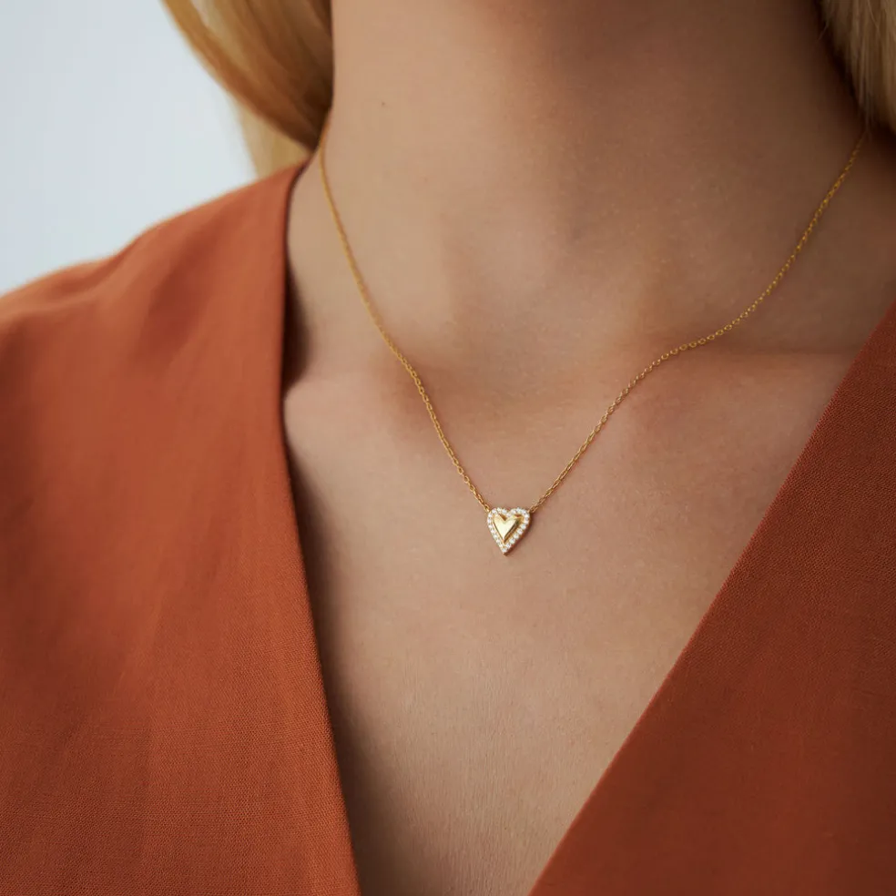14K Diamond Puffed Heart Love Necklace
