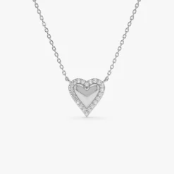 14K Diamond Puffed Heart Love Necklace