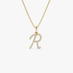 14k Diamond Script Initial Necklace