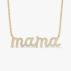 14k Diamond Script Mama Necklace