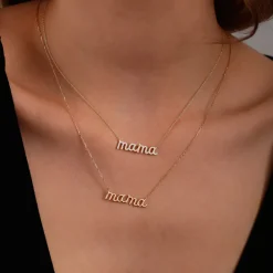 14k Diamond Script Mama Necklace