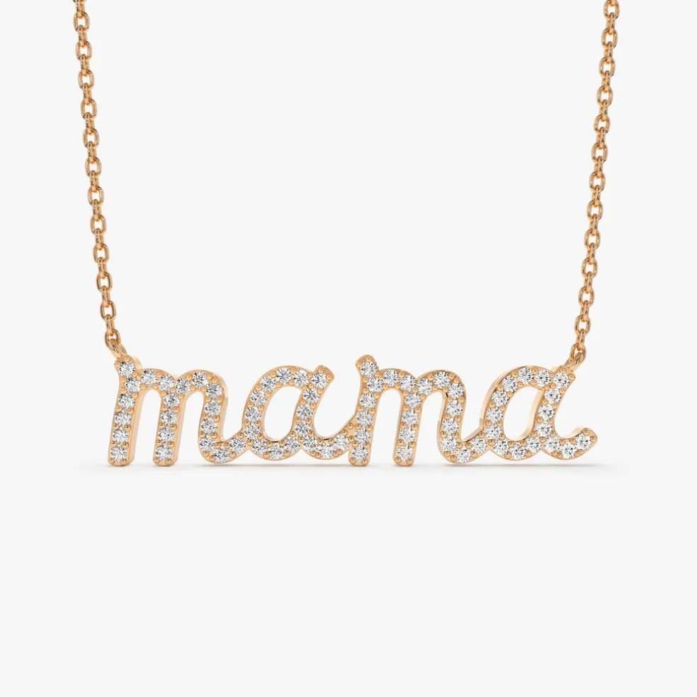 14k Diamond Script Mama Necklace