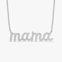 14k Diamond Script Mama Necklace