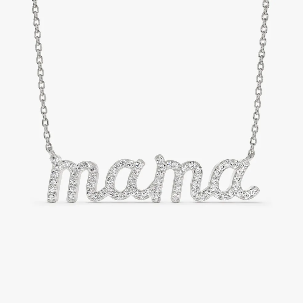 14k Diamond Script Mama Necklace