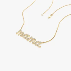 14k Diamond Script Mama Necklace