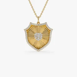 14k Diamond Shield Medallion Pendant
