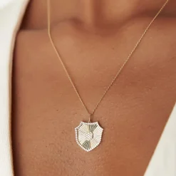 14k Diamond Shield Medallion Pendant